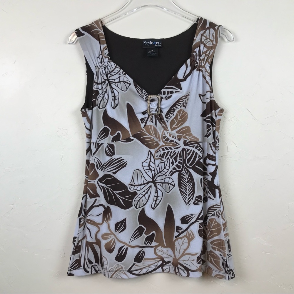 STYLE & CO. Tropical Hawaiian Aloha Buckle Top M